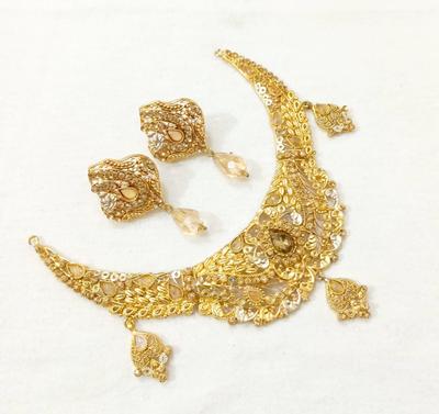 Gold Plated Crescent Necklace Set for Women Bridal Partywear