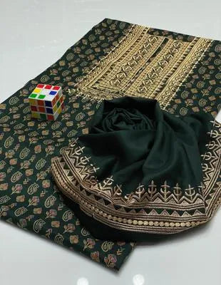 Women Sequins Suit Green Dhanak Unstitched 2-Piece