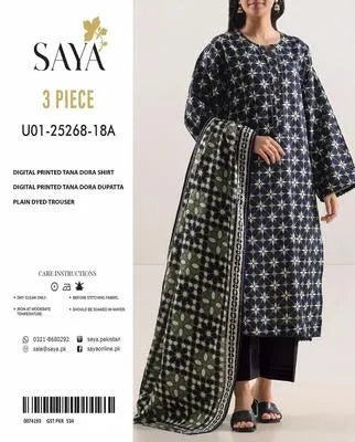 Saya 3 Piece Digital Printed Suit Black Green