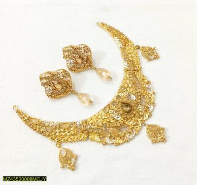 Gold Plated Crescent Necklace Set for Women Bridal Partywear