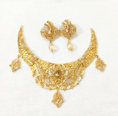 Gold Plated Crescent Necklace Set for Women Bridal Partywear