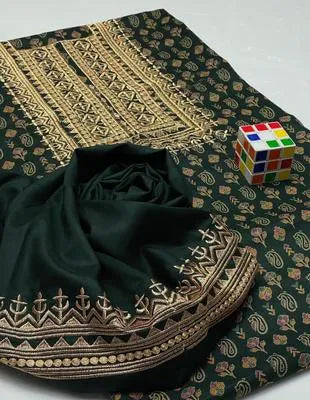Women Sequins Suit Green Dhanak Unstitched 2-Piece