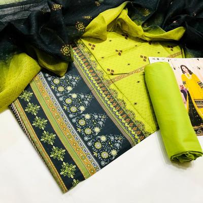 Linen 3-Piece Suit Green Digital Print for Women